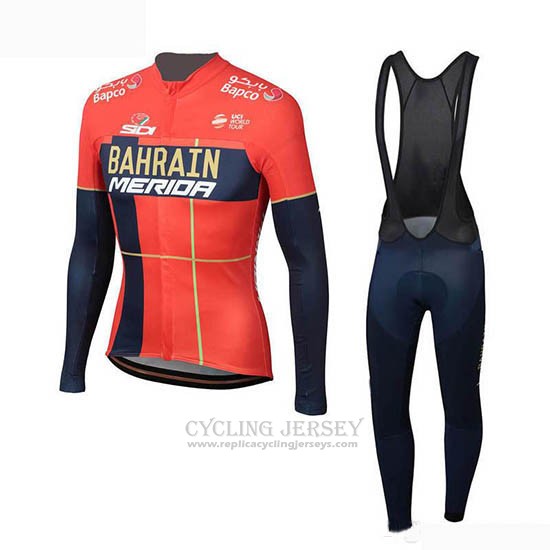 2019 Cycling Jersey Bahrain Merida Red Long Sleeve and Bib Tight(2)